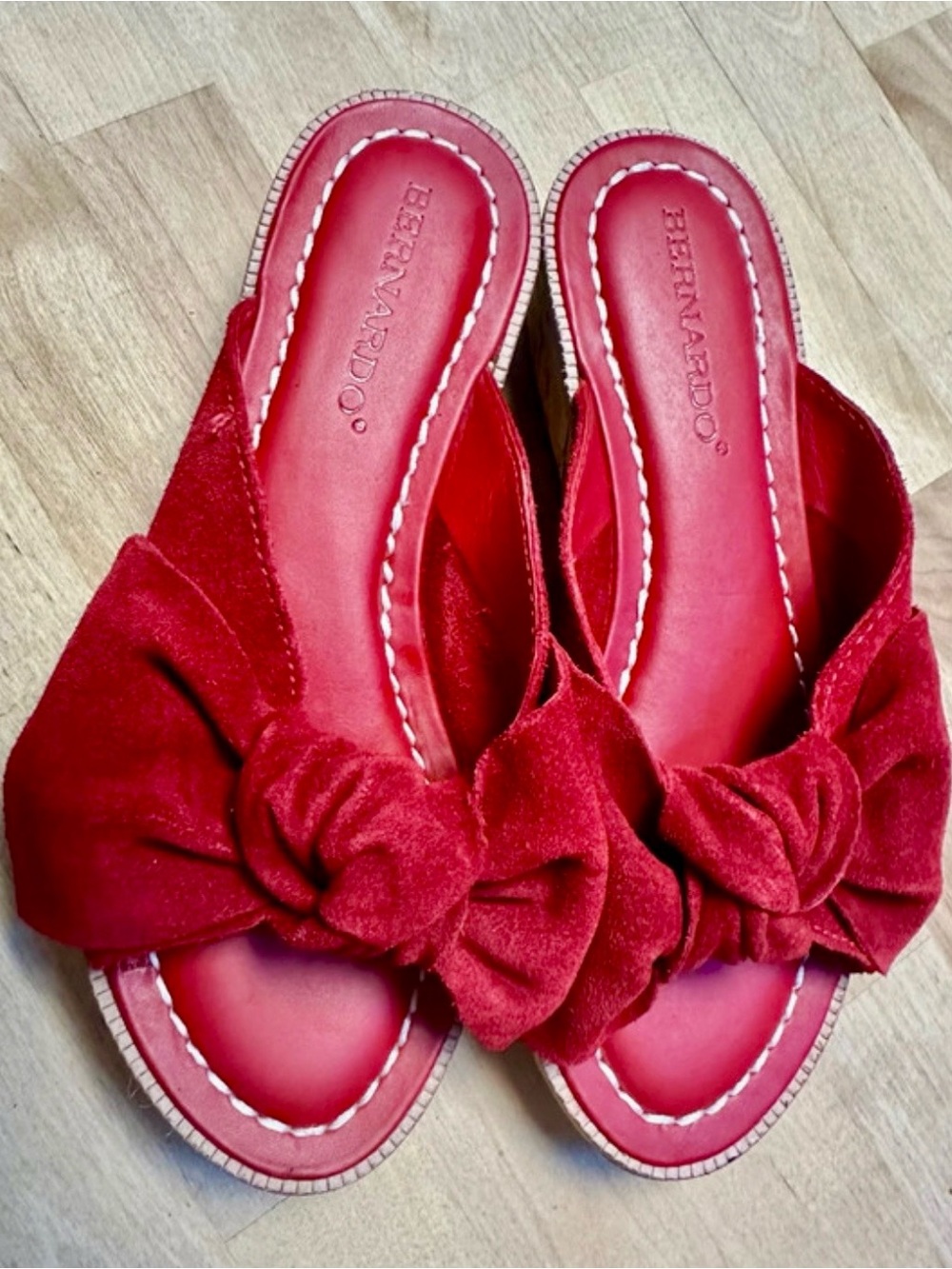 Bernardo Red Knotted Bow Slide Mules